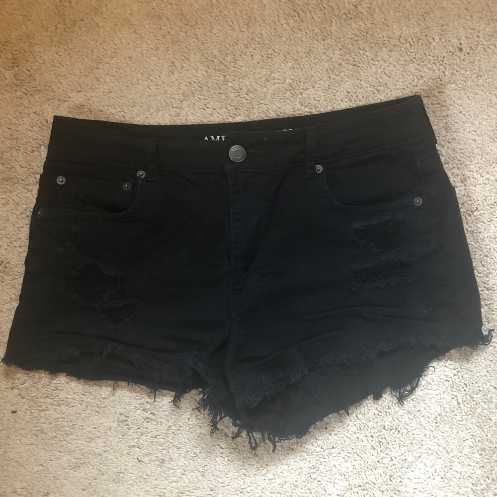 High Rise Black Denim Ripped Shorts!